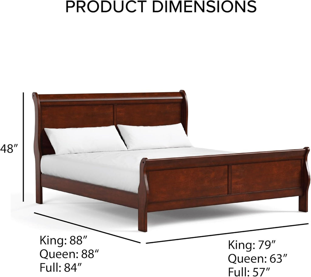 MAKLAINE Modern Transitional Solid Wood Full Bed, White Finish, Sleigh Design with Paneled Headboard and Footboard, 83.5' L x 56.25' W x 47.25' H, Durable Kids Bed for Bedroom, Box Spring Required
