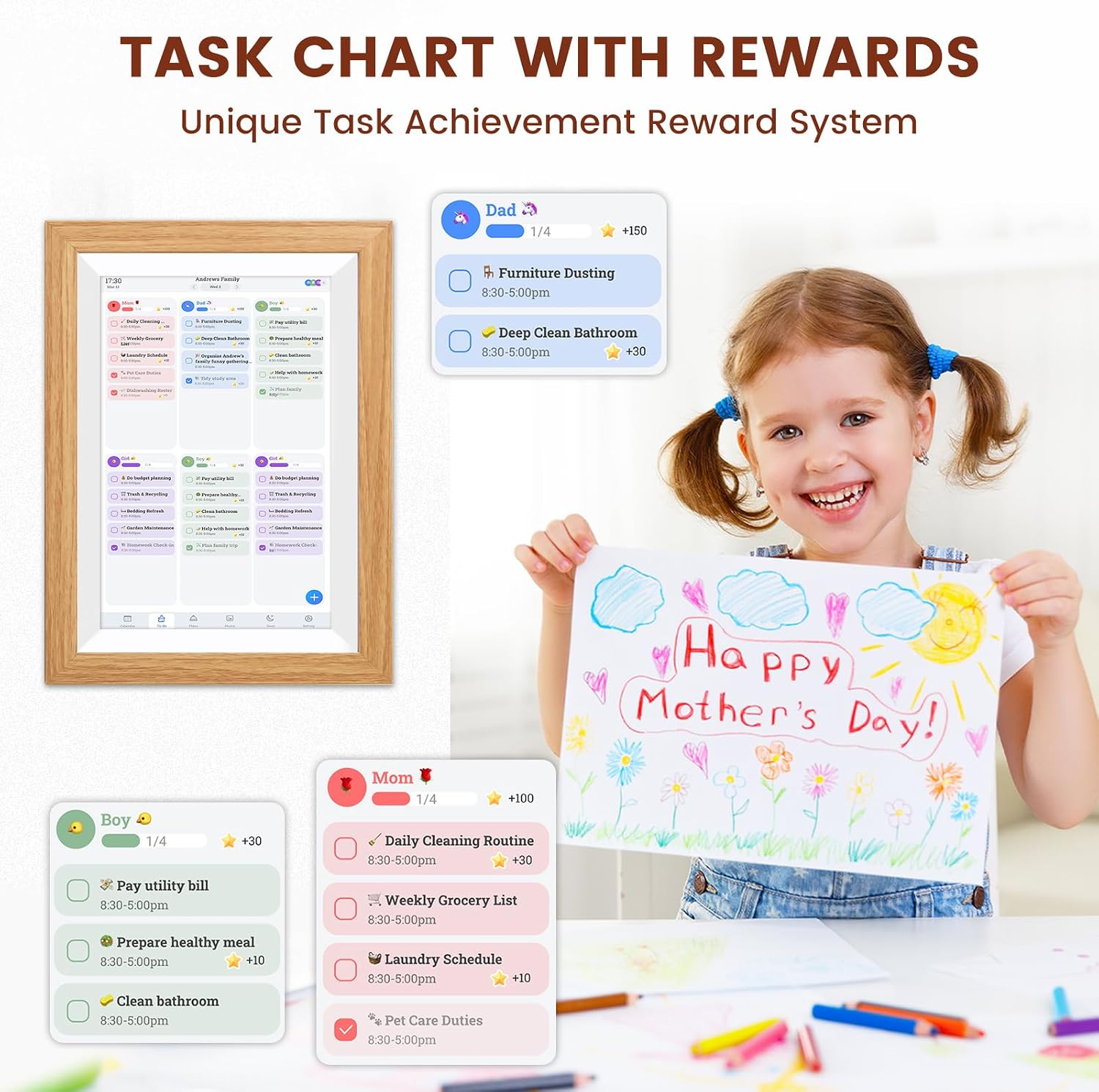 Digital Picture Frame,24' Digital Calendar Chore Chart HD Interactive Touchscreen,Smart Family Planner,Hearth Display Digital Calendar Wall & Desk Mountable for Seamless