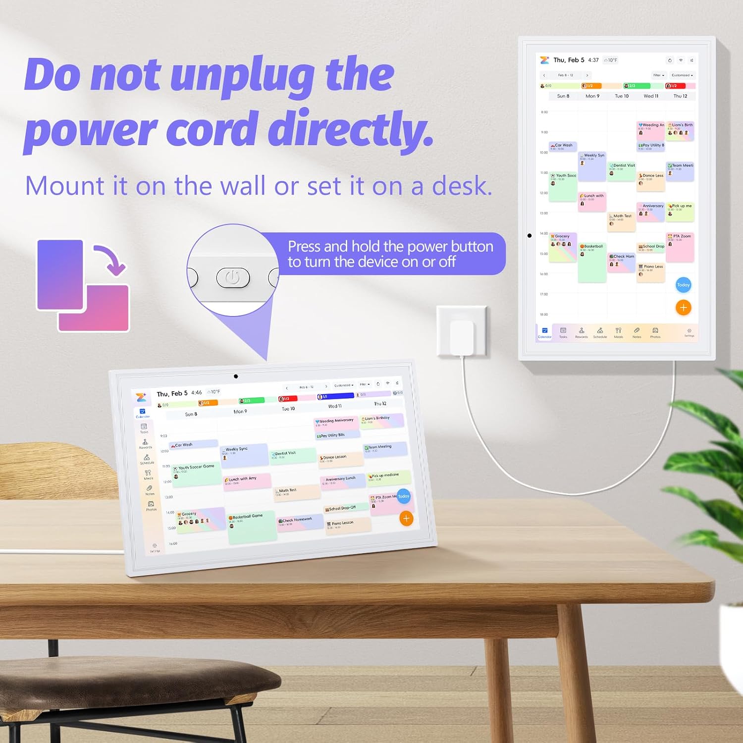OcePor 15.6 Inch Digital Calendar, Electronic Calendar Chore Chart, Smart Calendars Wall Full HD Interactive Touchscreen Display for Family Schedules,Task (White)