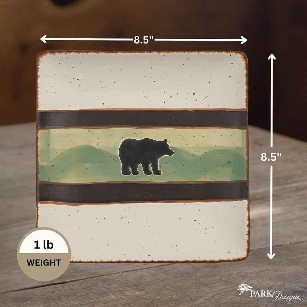 Park Designs Skyline Bear Salad Plate Set of 4 | 8.5' | Stoneware | Debossed Bear & Mountain Design | Lodge Dinnerware