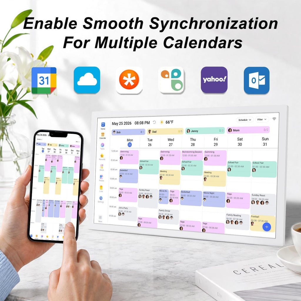 27-inch Digital Calendar Wall-Touch-Screen Whiteboard - Electronic Calendar for Business Schedule, No Subscription, Star Rewards, Chore Charts, Sync Online Calendar, Gift for Mom Dad, White