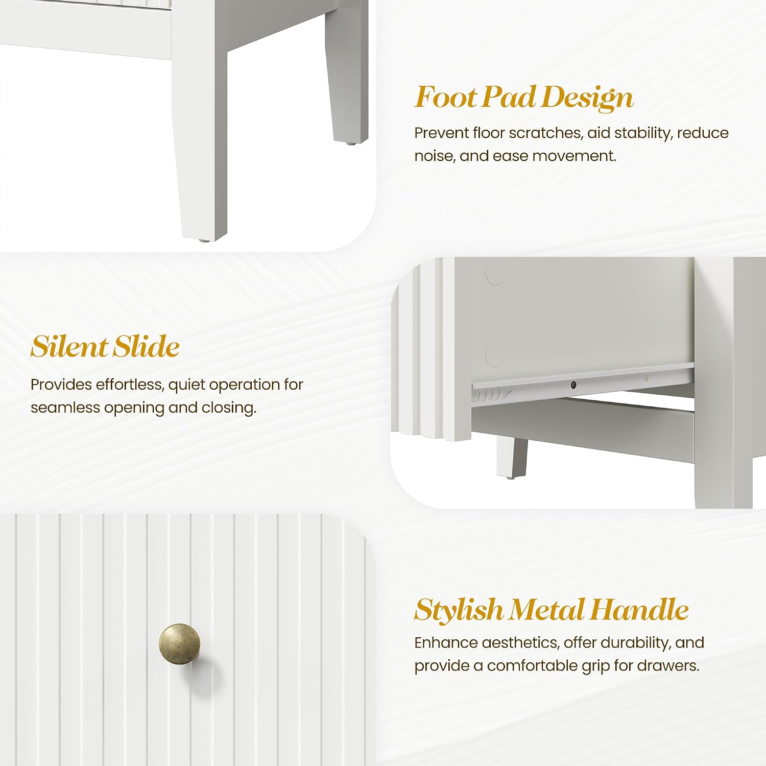 RoyalCraft White Fluted 4 Drawer Dresser Set of 2 for Bedroom, Modern Chest of Drawers, Wood Dresser for Storage Clothes, Wooden Storage Cabinet Nightstand for Bedroom, Hallway, Living Room, Entryway
