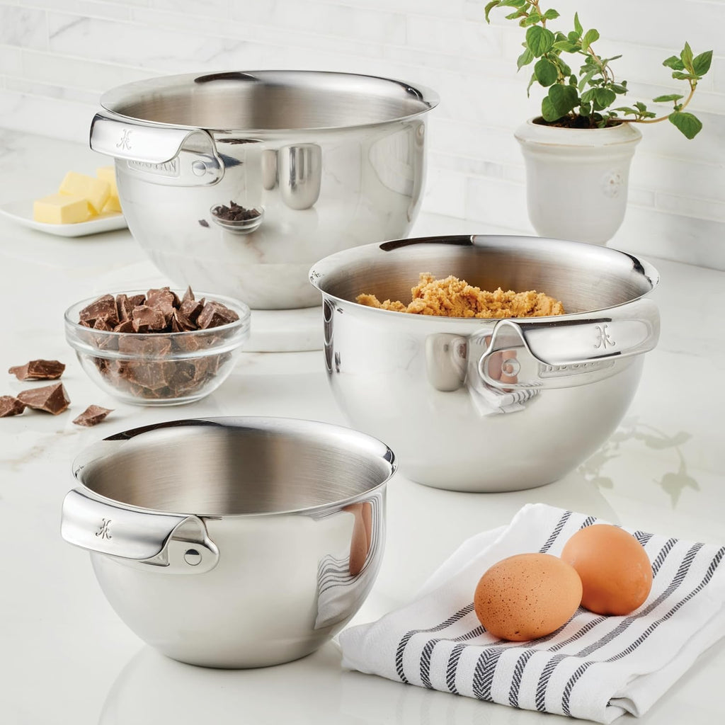 Hestan Provisions – 3-Piece Stainless Steel Mixing Bowl Set – 1.5qt, 3qt, and 4.75qt, Nesting Design