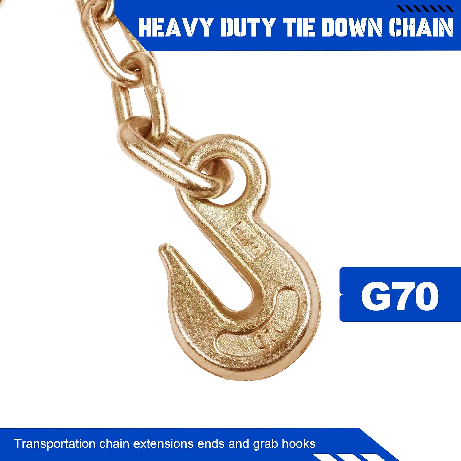 Chain Ratchet Straps 2 Inch x 27 Foot, 4 Pack, Heavy Duty Ratchet Straps with Chain Anchors & Grab Hooks, 10,000 lbs Break Strength,Heavy Equipment Tie-Downs, Cargo Tie Down