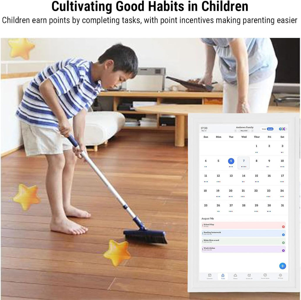 GOWENIC 15.6' Digital Calendar, Chore Chart Interactive Family Schedules, Wall/Desk Mountable, APP Control, WiFi Cloud Photo Frame (US Plug 100-240V)