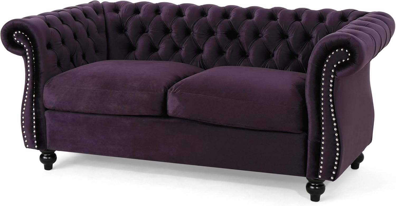 Christopher Knight Home Karen Traditional Chesterfield Loveseat Sofa, BlackBerry and Dark Brown, 61.75 x 33.75 x 27.75