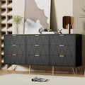 UEV Black Dresser for Bedroom,Modern 9 Drawer Triple Dresser with Gold Accents,Long Storage Organizer for TV Stand & Closet,Large Chest of Drawers for Living Room,Hallway,Entryway
