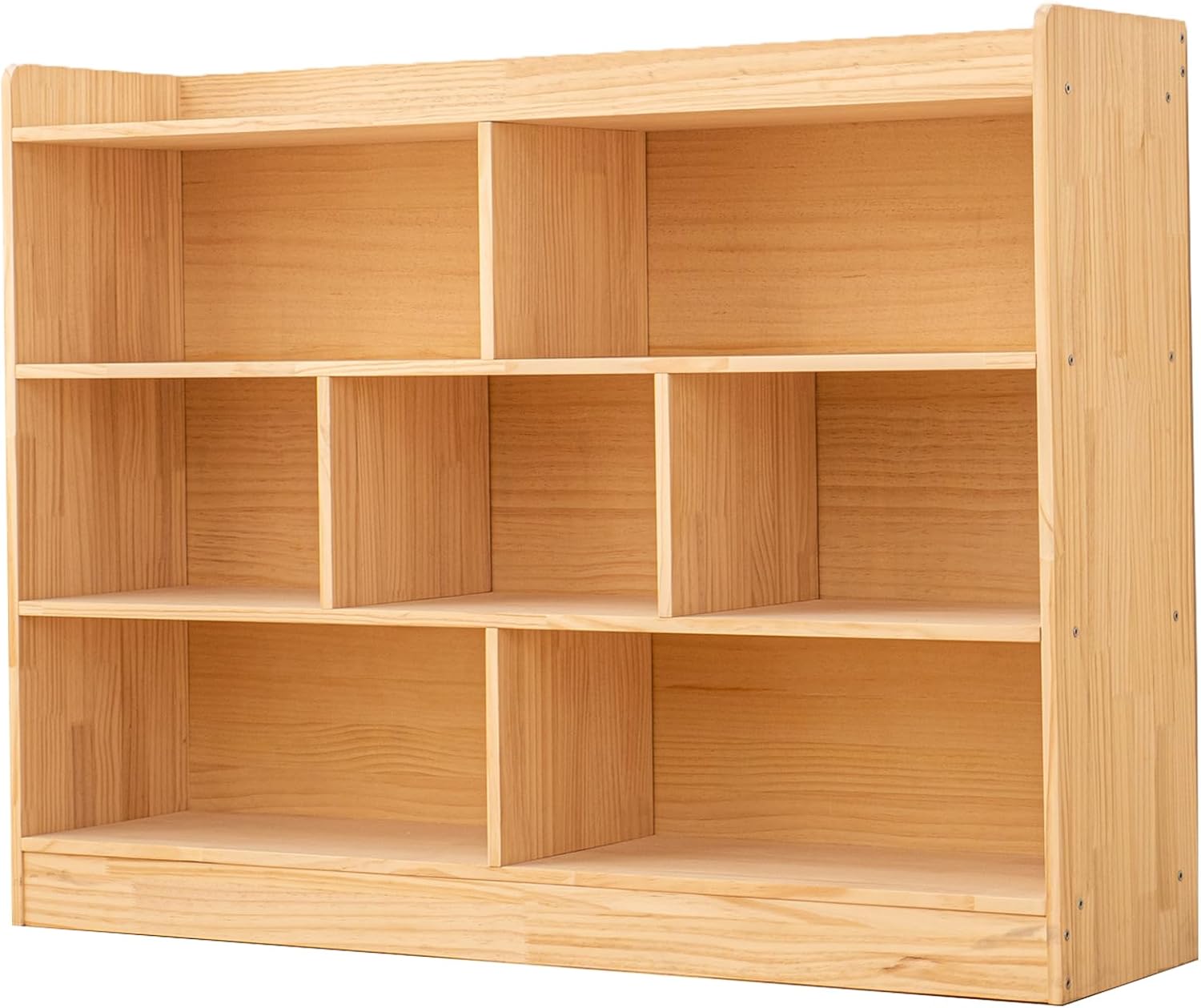 Wooden 7 Compartment Storage Cabinet Organizer Kids 3 Tier Wood Bookshelf School Storage Shelf Classroom Furniture for Kids Natural (47.24' L x 11.81' W x 35.43' H)