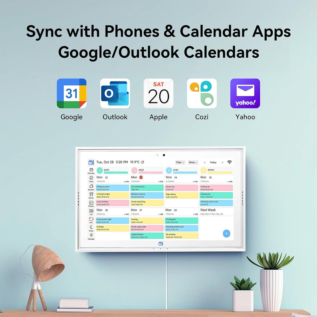Missfly 15.6 Inch Smart Digital Wall Calendar with Touch Screen, One-Touch Video Call & AI Voice Control, Syncs with Google & Apple Calendar, Easy Operation Daily Planner, Practical Gift for Elderly Seniors & Parents