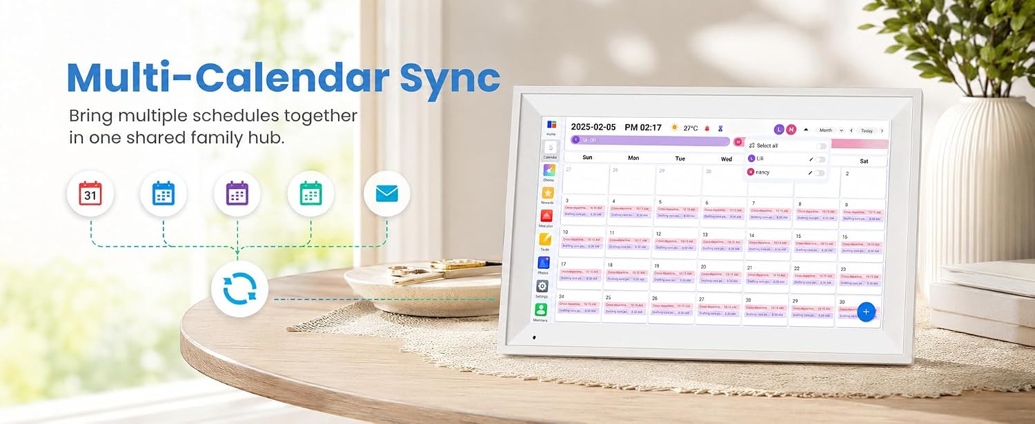 15.6' Smart Family Calendar Wall Display, Touchscreen Digital Planner with Chore Chart & WiFi Sync, Interactive Home Organizer for Schedules, Tasks & Meal Planning