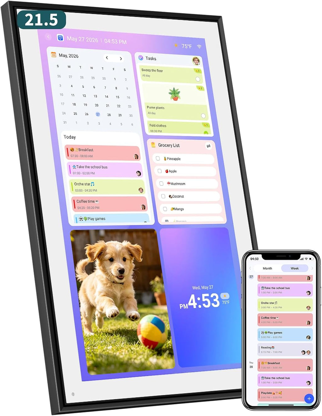 Digital Calendar 21.5 Inch with Chore Rewards – Smart Electronic Family Organizer, Touchscreen Wall Calendar, Meal Planner & Photo Frame, Syncs with Google/iCloud, for Wall or Desk, Black