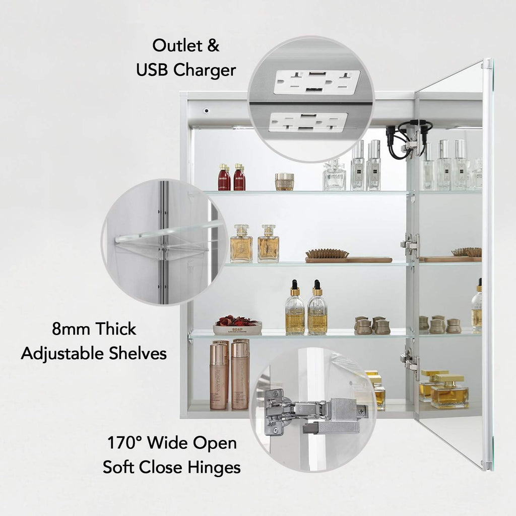 Blossom 20x32 LED Medicine Cabinet with Outlets - High CRI 90+ Vanity Mirror with Lights - Recessed or Surface Mount Bathroom Storage, Blum Hinges, Fogless, ETL Certified