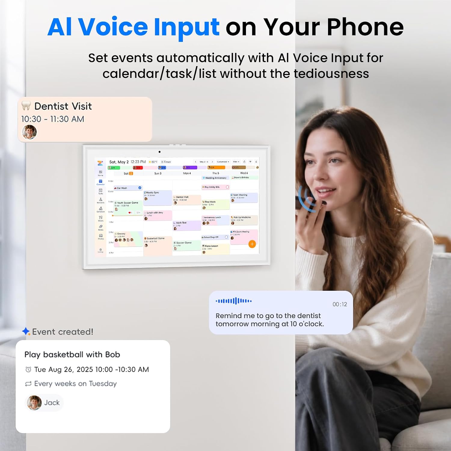 15.6' Smart Digital Calendar, Touchscreen Family Planner, No Subscription Required, 32GB, Multi-User Sync, Wall/Desk Mountable with Magnetic Accessories, Gifts for Mom Dad