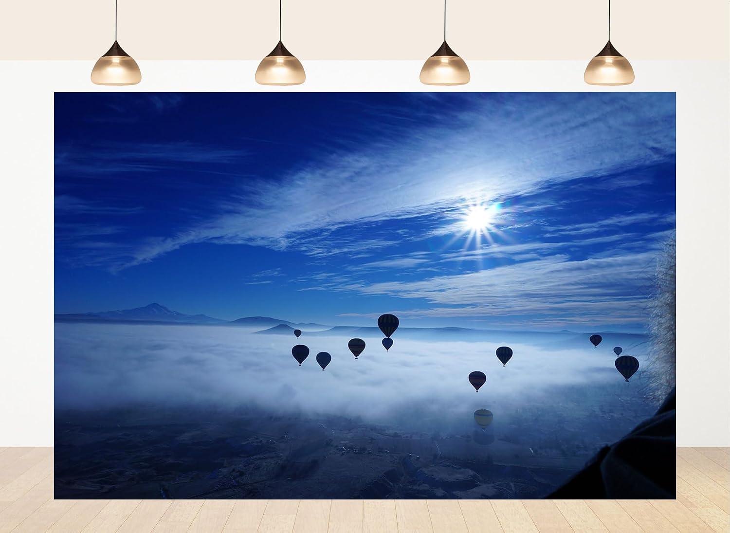 20x10ft Fabric Magical Hot Air Balloon Sea of Clouds Backdrop Dreamy Adventure Photography Background for Travel Themed Party Decor Home Wall Hanging Tapestry Photo Props