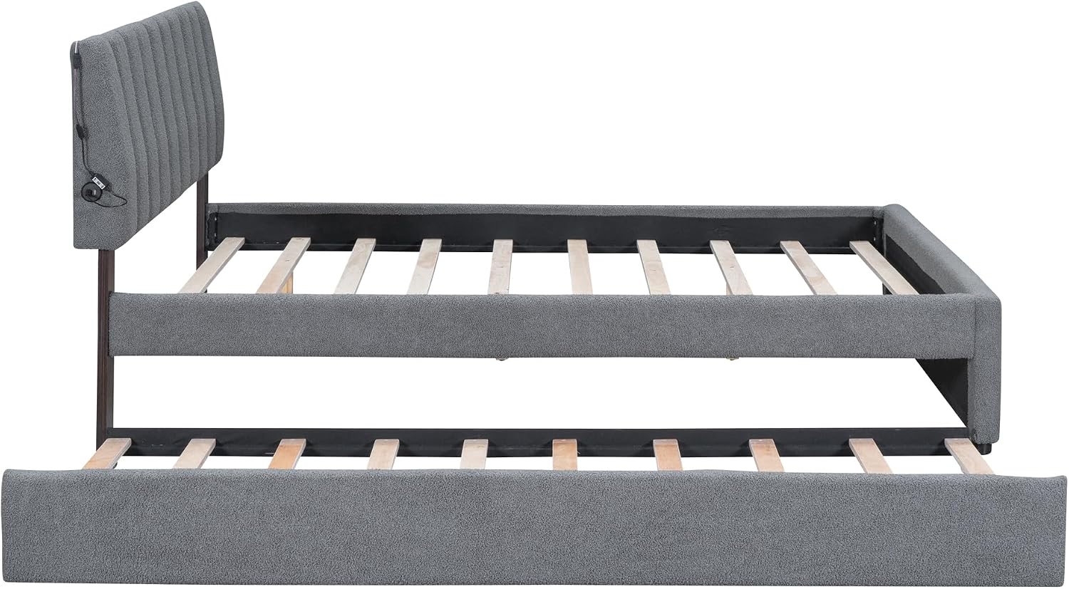 Teddy Fleece Queen Size Upholstered Platform Bed Frame for Boys Girls Kids Adults Toddler with Trundle, Gray