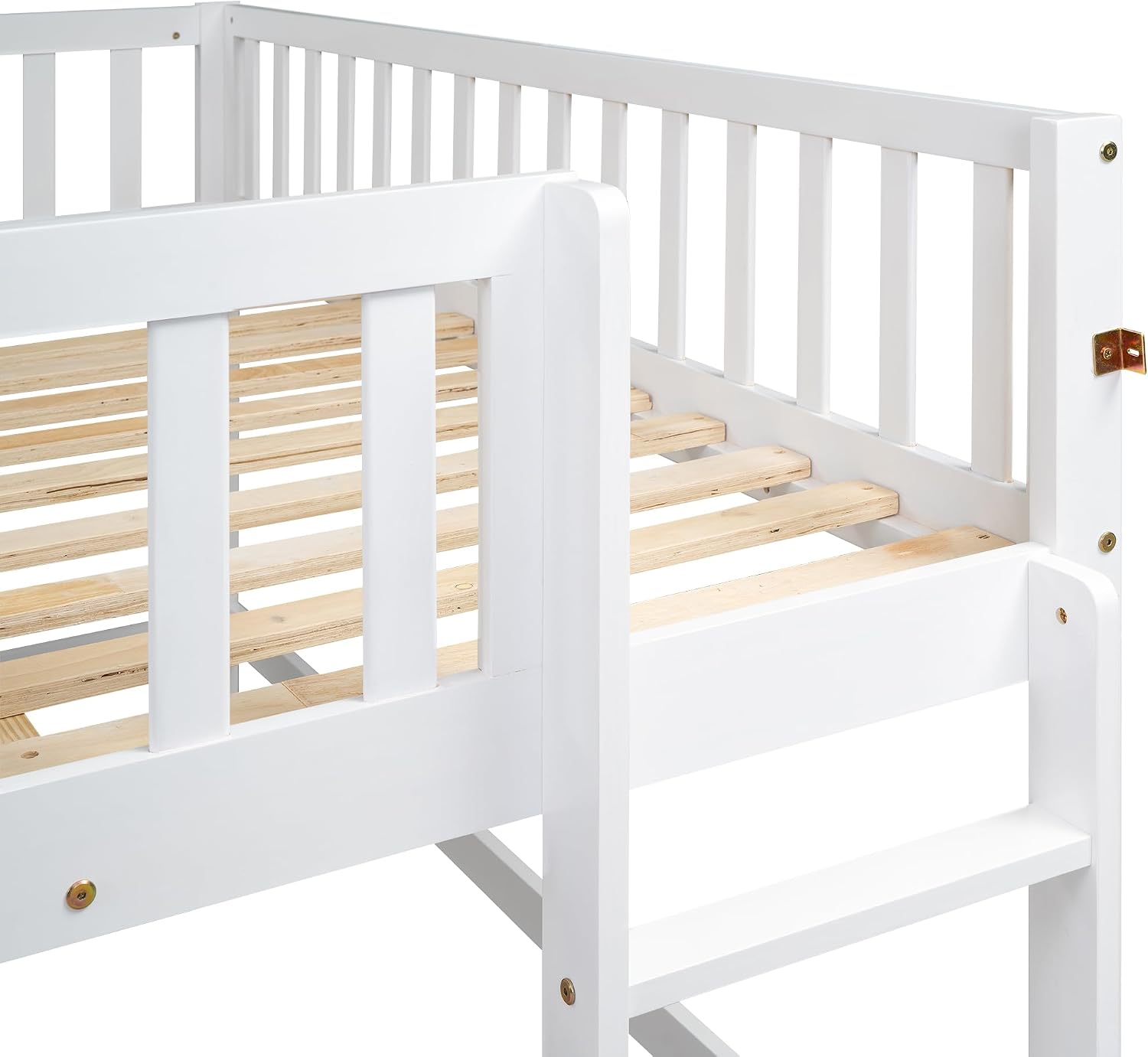 JIVOIT Full Size Wood Loft Bed with Slide, Low Loft Bed with Built-in Ladder and Safety Rails, Space Saving Kids Loft Bed with Underneath Spacious Space, for Kids Boys Girls (White,Full 1)