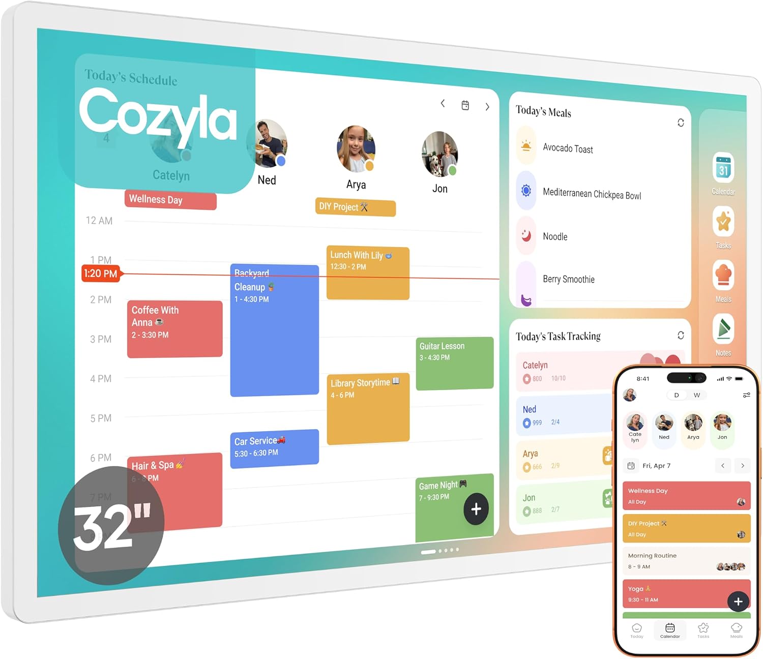 Cozyla Mate Calendar+ 2: 32' Digital Calendar Wall Touch Screen Chore Chart Customizable Dashboard Smart Electronic Display for Family Schedules Meal Plan All App Support Wall Mount Planner for 2026