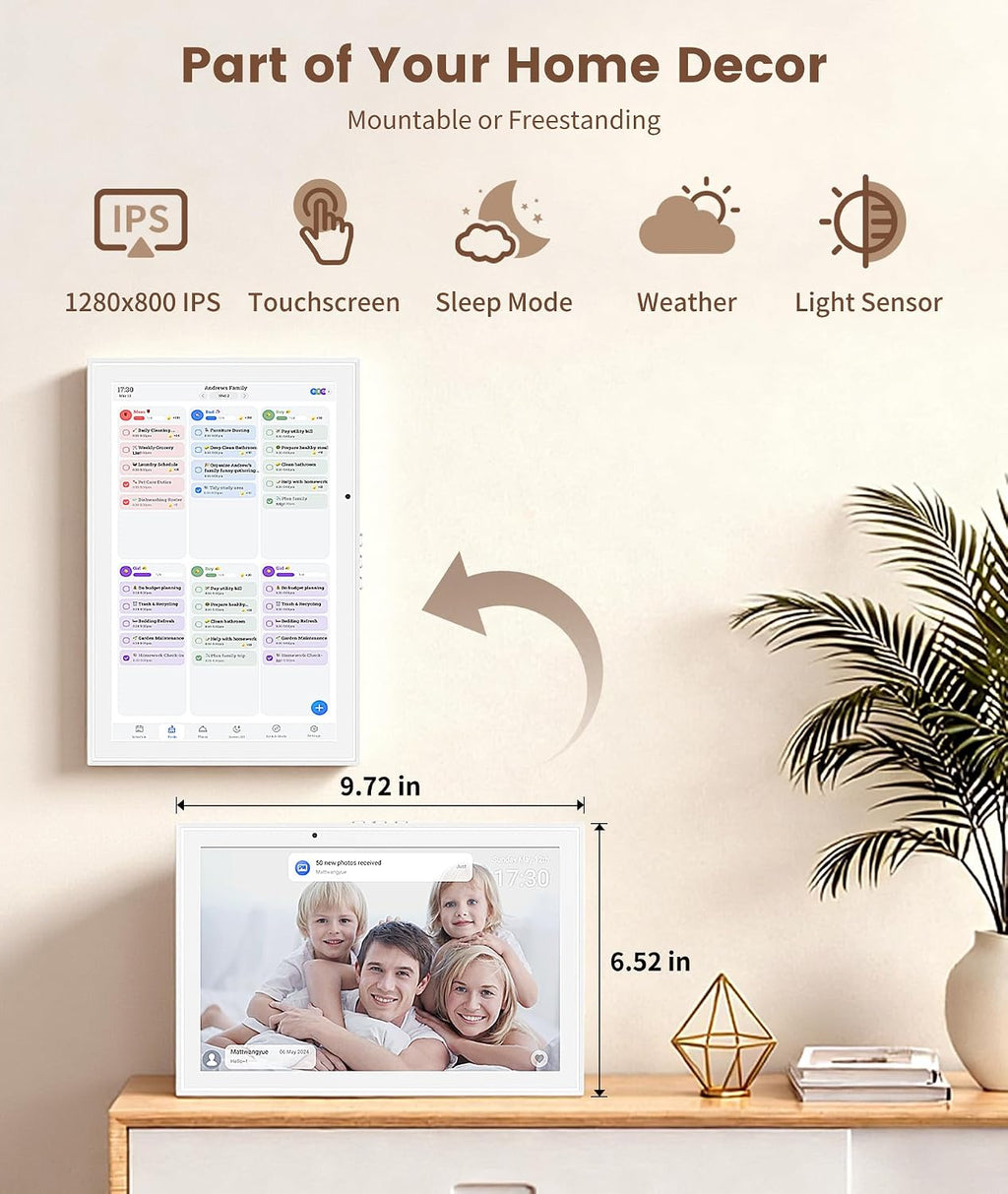 10.1' Digital Calendar & Smart Touchscreen Planner, Electronic Calender with Chore Chart for Family Schedules & Meal Planning, Wall Mountable Digital Photo Frame, Gifts for Women Men (White)