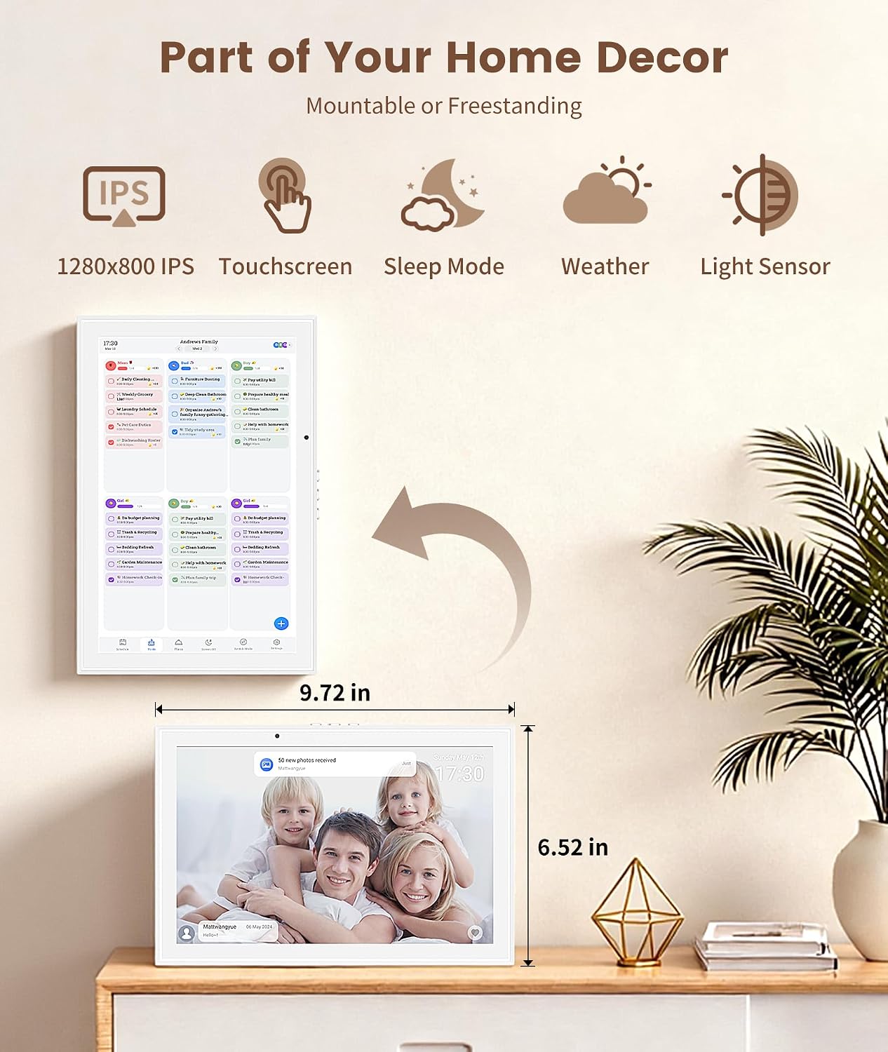 10.1' Digital Calendar & Smart Touchscreen Planner, Electronic Calender with Chore Chart for Family Schedules & Meal Planning, Wall Mountable Digital Photo Frame, Gifts for Women Men (White)