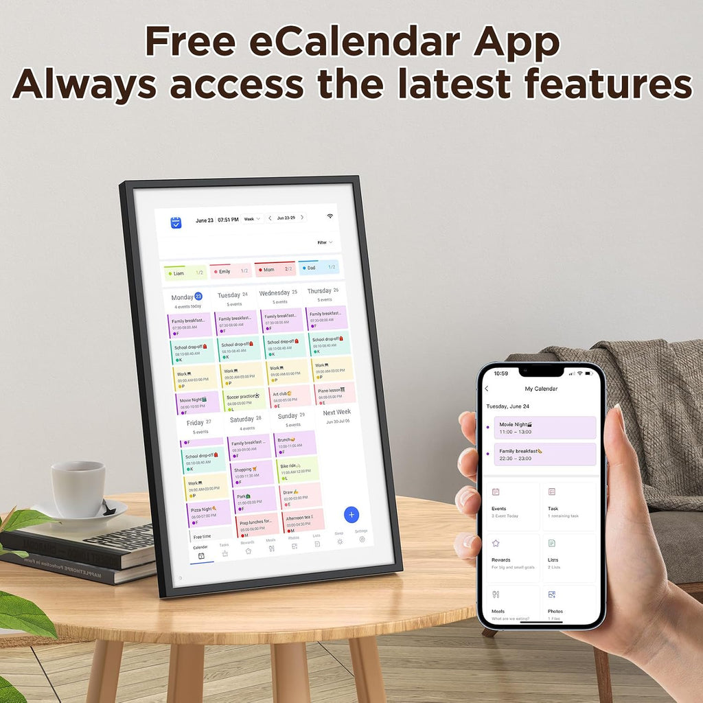 LOOFII 15.6 Inch Smart Digital Calendar – HD Touchscreen Family Planner & Calendar with Chore Chart & Meal Planner (Black White)