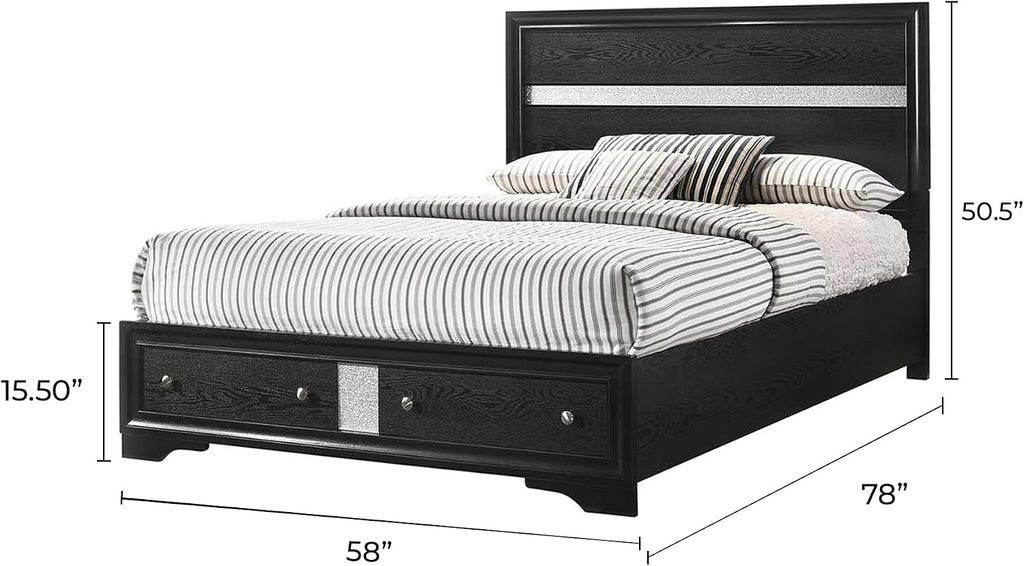 Style Full 4 Storage Bedroom Set Made with Wood in Black