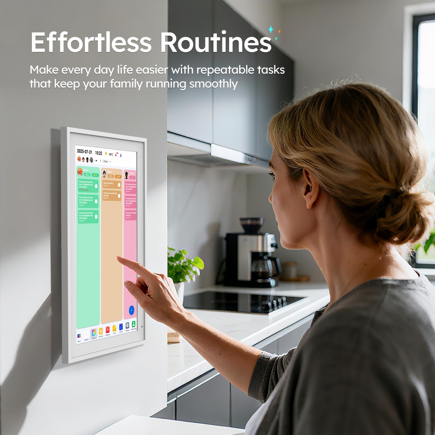 15.6-Inch Smart Digital Calendar & Chore Chart, 1080P Touchscreen Family Planner with Meal Planner & Reward System, Desk & Wall Mountable (White)