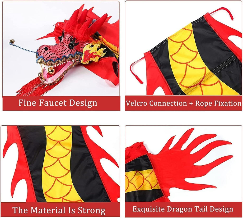 Chinese New Year Decorations Streamer Dragon Dance Silk Lion Dance Entertainment Equipments Outdoor Dragon Fitness Ribbon Perfect Lifelike Spring Festival Party Supplies(Red,8m/26.2ft)