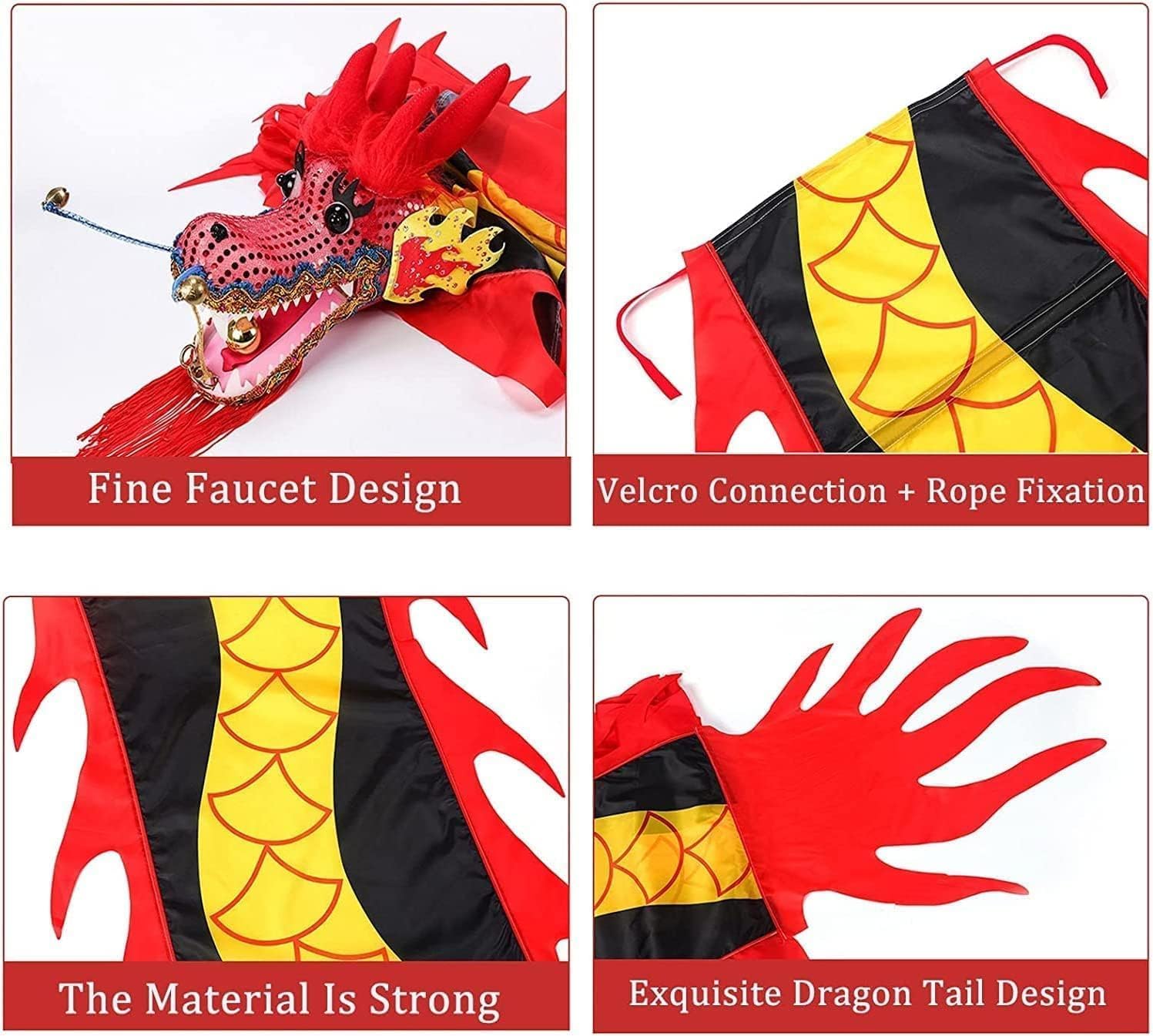 Chinese New Year Decorations Streamer Dragon Dance Silk Lion Dance Entertainment Equipments Outdoor Dragon Fitness Ribbon Perfect Lifelike Spring Festival Party Supplies(Red,8m/26.2ft)