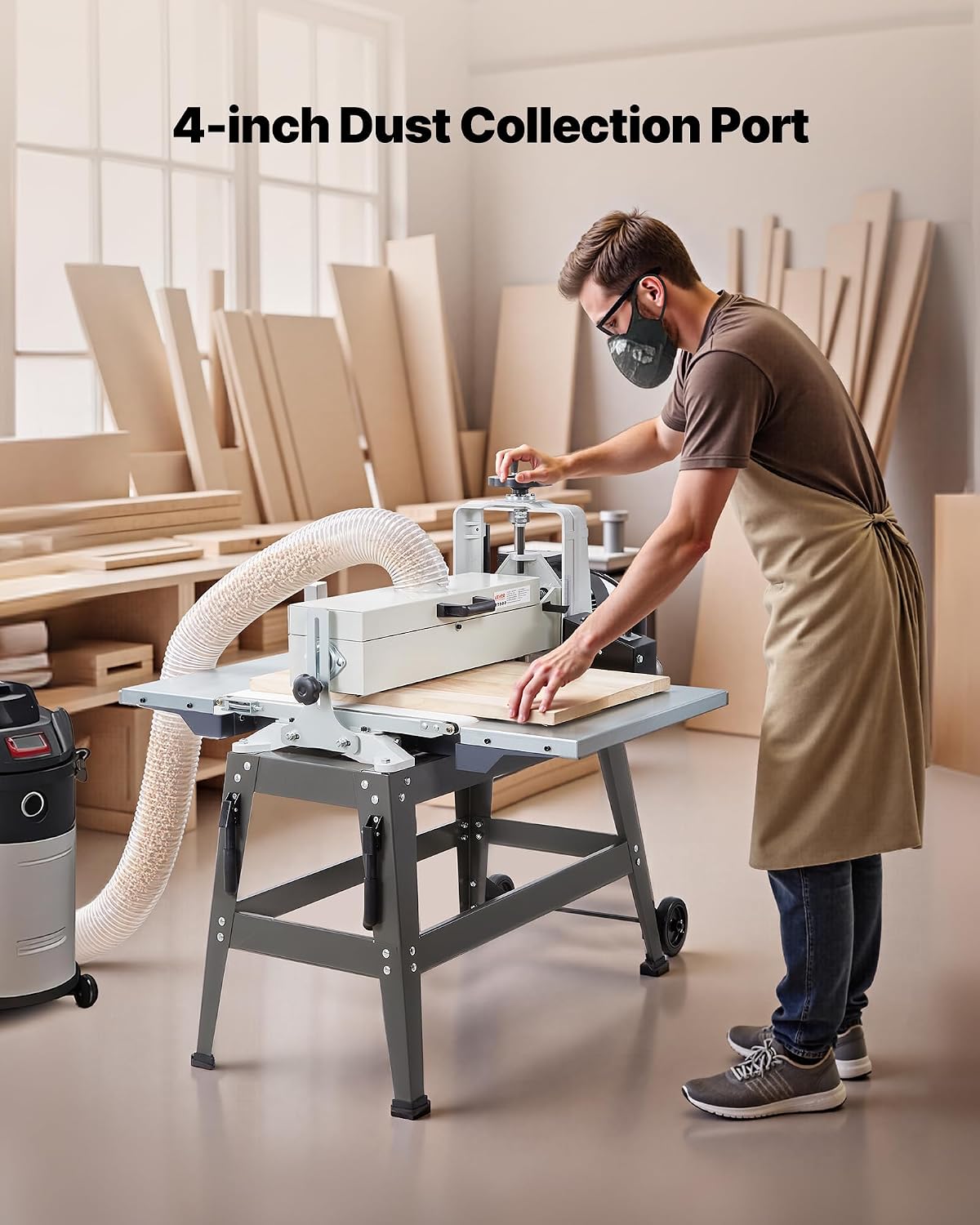 VEVOR 22' Drum Sander with Stand & Extension Tables, 1.75HP 1440RPM Dual Motor Drum Sander for Woodworking - Variable Speed Conveyor Belt, 4' Dust Collection Port for Cabinet & Furniture Finishing