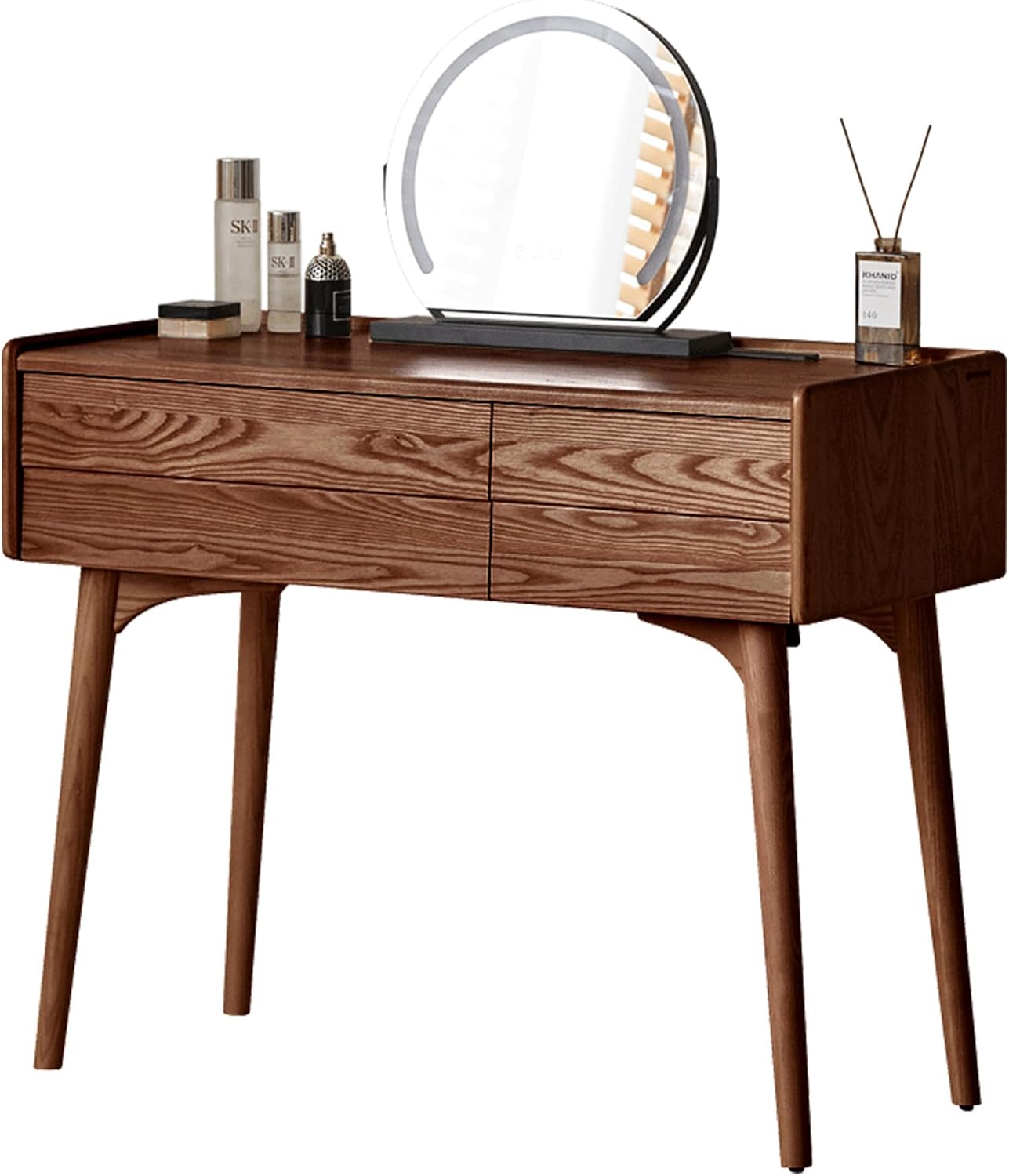 YESWOOD Samll Vanity Desk, Ash Wood Makeup Table for Girls, Walnut Color Vanity Set for Bedroom, Bathroom, Study Desk for Study Room, 18' D x 32' W x 32' H, No Chair and No Mirror