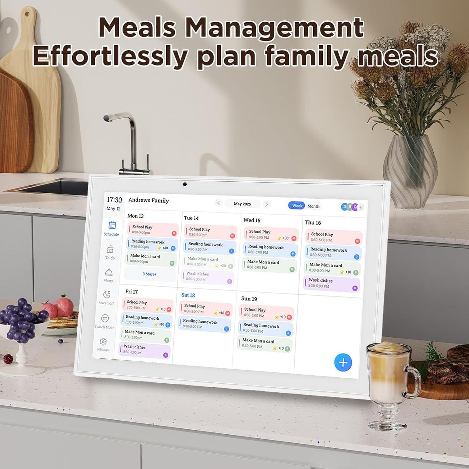 Zunate 10.1 Inch Smart Digital Calendar with HD Touchscreen, Smart Family Planner and Chore Chart, Electronic Photo Frame with WiFi Sync, Desktop Wall Mount (1)
