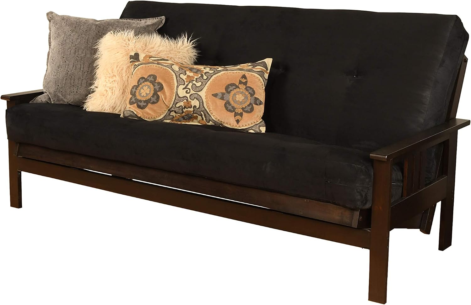Kodiak Furniture Monterey Futon Set, No Drawers, with Espresso Base and Suede Black Mattress