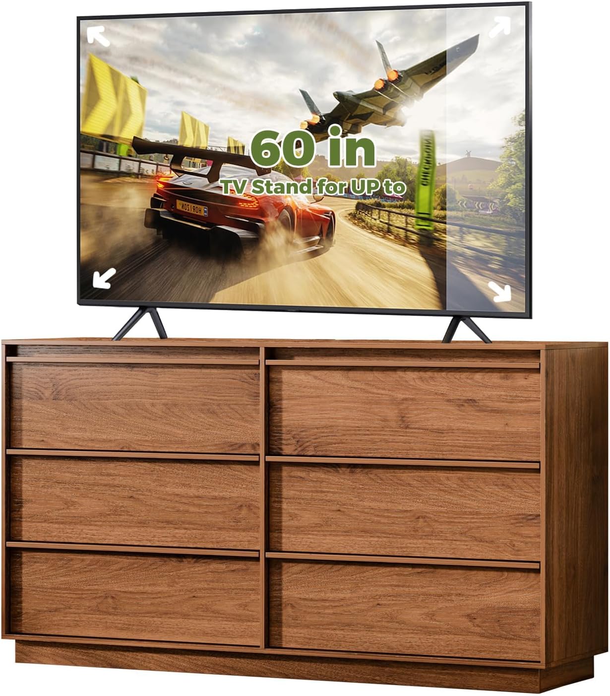 Ieejdn 55.12' Modern Chest of Drawer, 6 Deep Drawers,Clothes Organizer,Large Storage Cabinet for Living Room, Bedroom,Dresser TV Stand, Wood Drawer Organizer for Living Room, Hallway, Brown