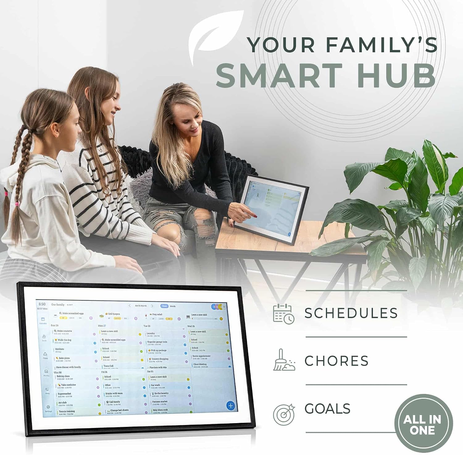 Calendar: 15.6-inch Smart Family Organizer & Digital Wall Planner with Touchscreen, Chore Chart, and Meal Planning – Wall Mount or Countertop Command Center, White 2025 Edition