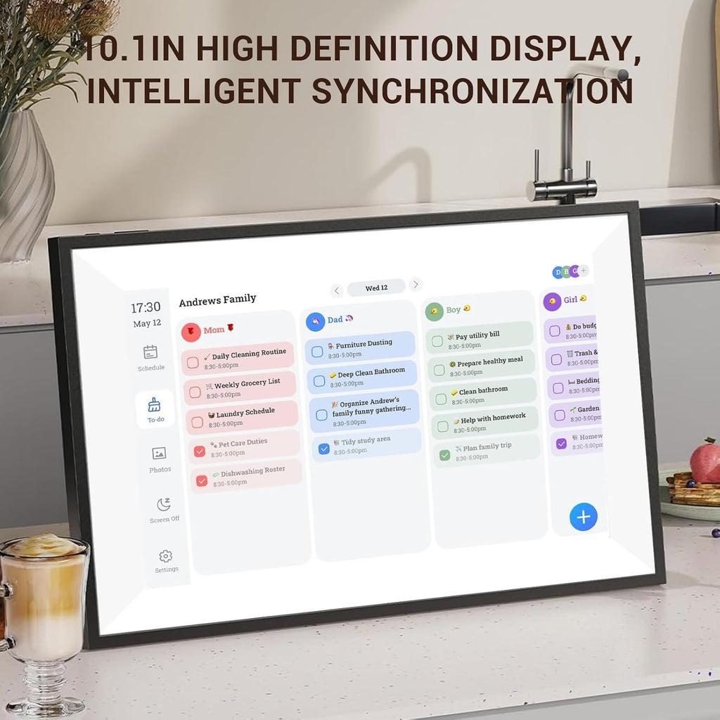 Digital Calendar Family Planner, 10.1 Inch HD Touchscreen with Chore Chart, Meal Planner, Desk Wall Mount Home Organizer