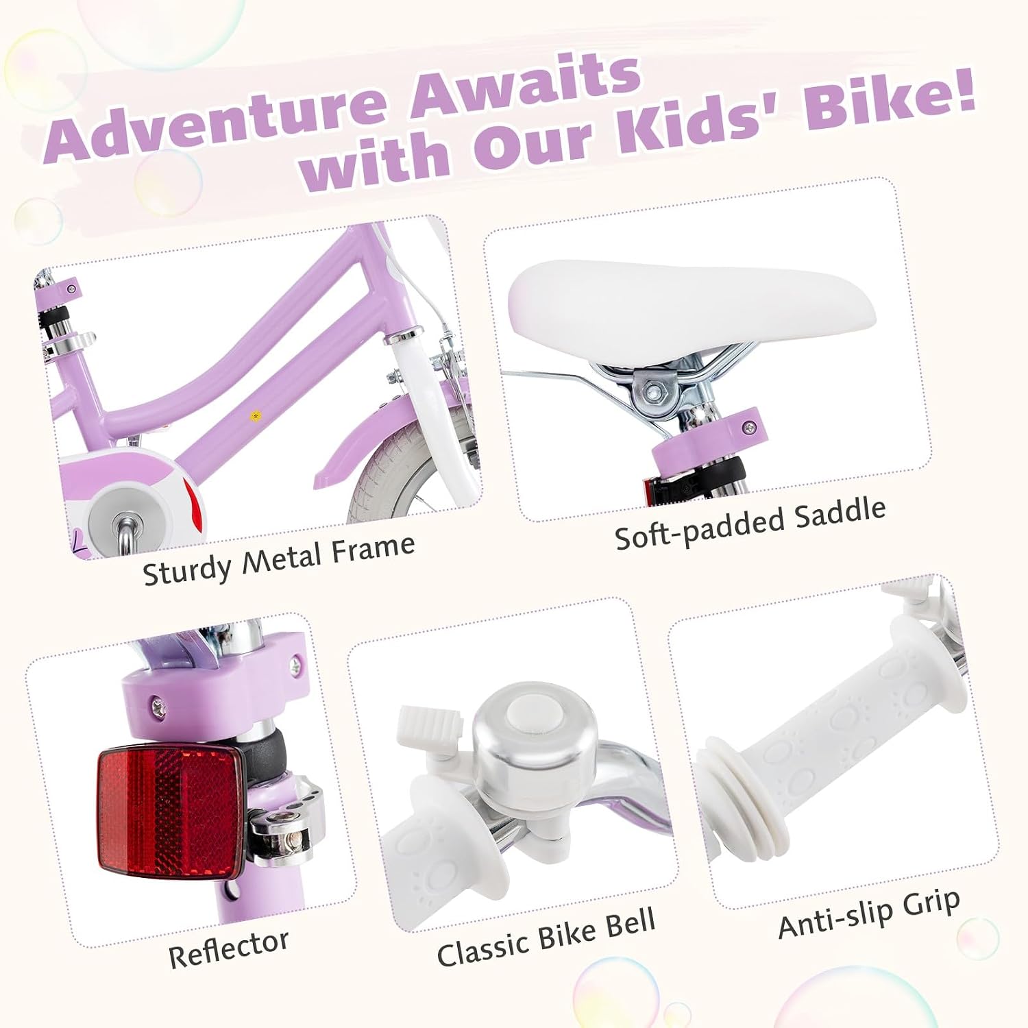 HONEY JOY Kids Bike, 12 14 16 18 Inch Girls Bike w/Training Wheels, Doll Seat, Streamers, Handbrake & Coaster Brake, Fully Enclosed Chain, Princess Style Children Bicycle, Gift for Girls 3-8