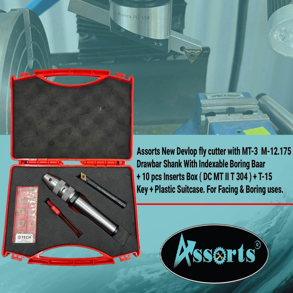 New Developed Fly Cutter with MT3 Shank & Indexable Boring Bar – Includes 10 PCS DCMT 11T304 Inserts, T-15 Key & Plastic Case | Perfect for Facing & Boring | Watch Video for Details