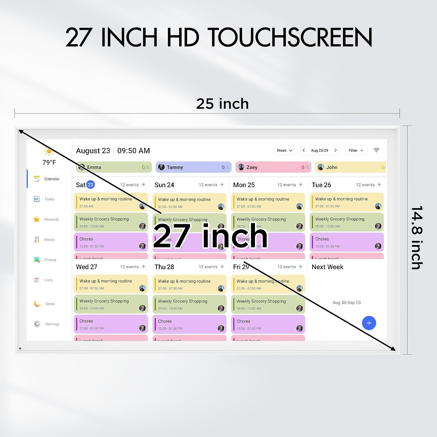 LOOFII 27 Inch Smart Digital Calendar – 1920×1080 Full HD Touchscreen Calendar & Family Planner with Chore Chart & Meal Planner, Wall-Mountable