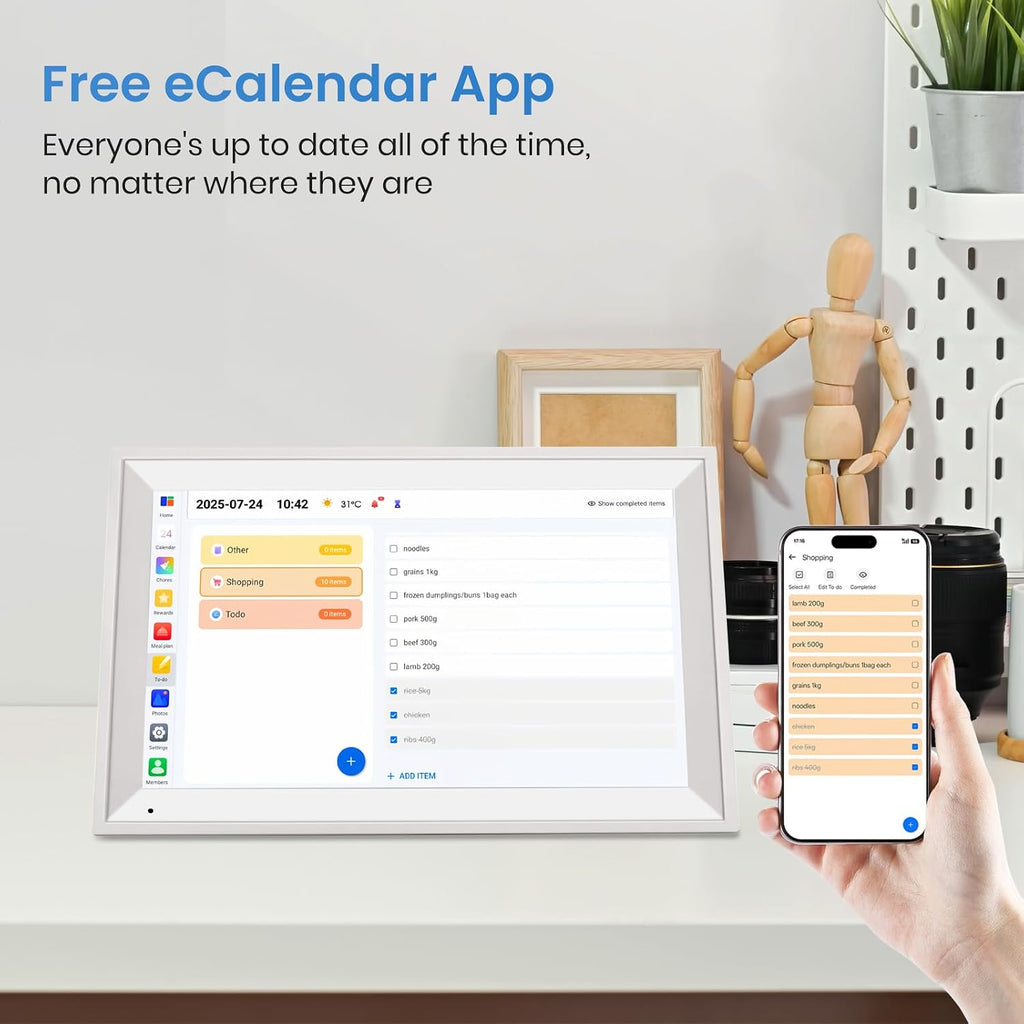 15.6' Smart Digital Wall Calendar, 1920 * 1080P Touchscreen Electronic Wall Planner, Family Schedule Organizer Digital Photo Frame with Built-in 64GB Memory, White