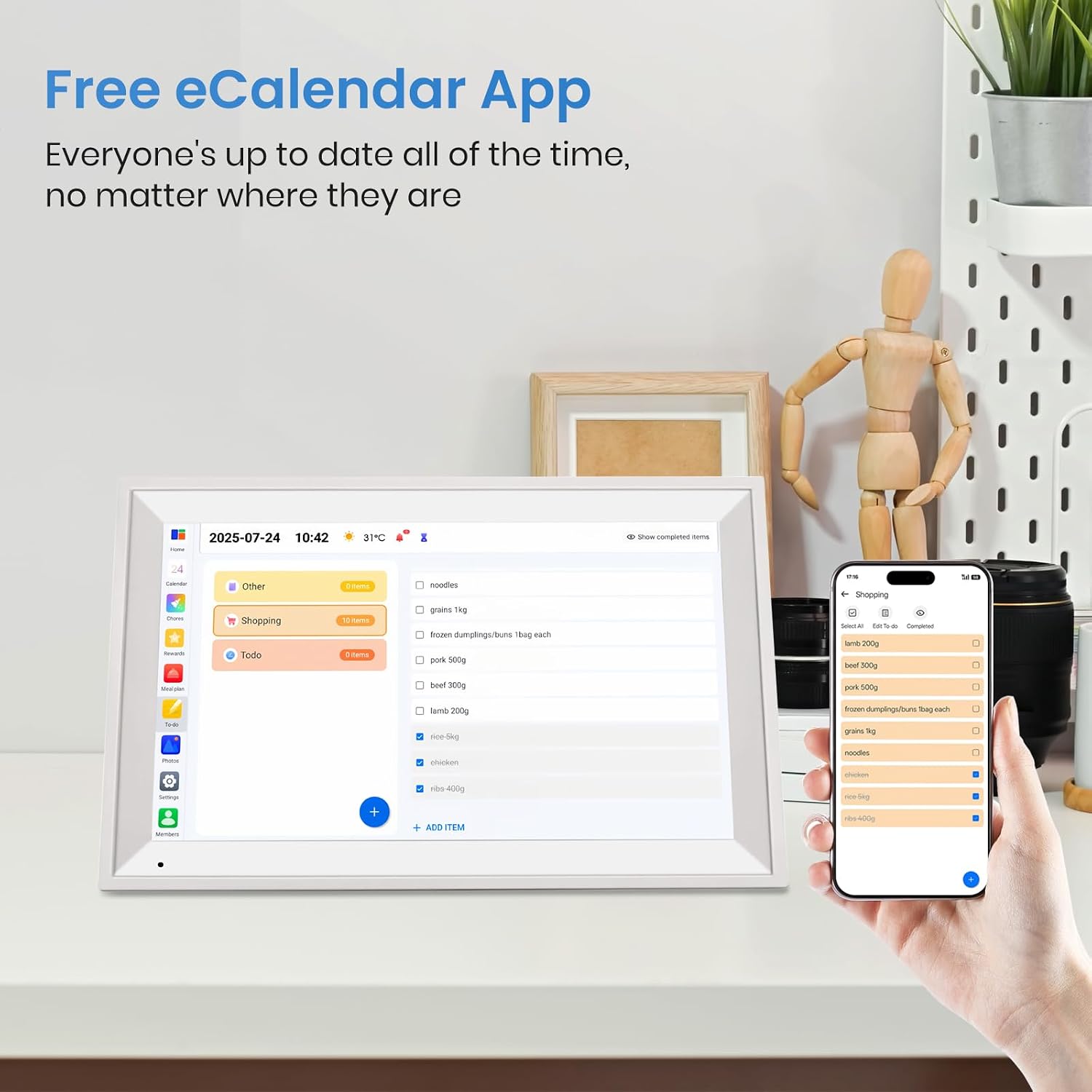 15.6' Smart Digital Wall Calendar, 1920 * 1080P Touchscreen Electronic Wall Planner, Family Schedule Organizer Digital Photo Frame with Built-in 64GB Memory, White