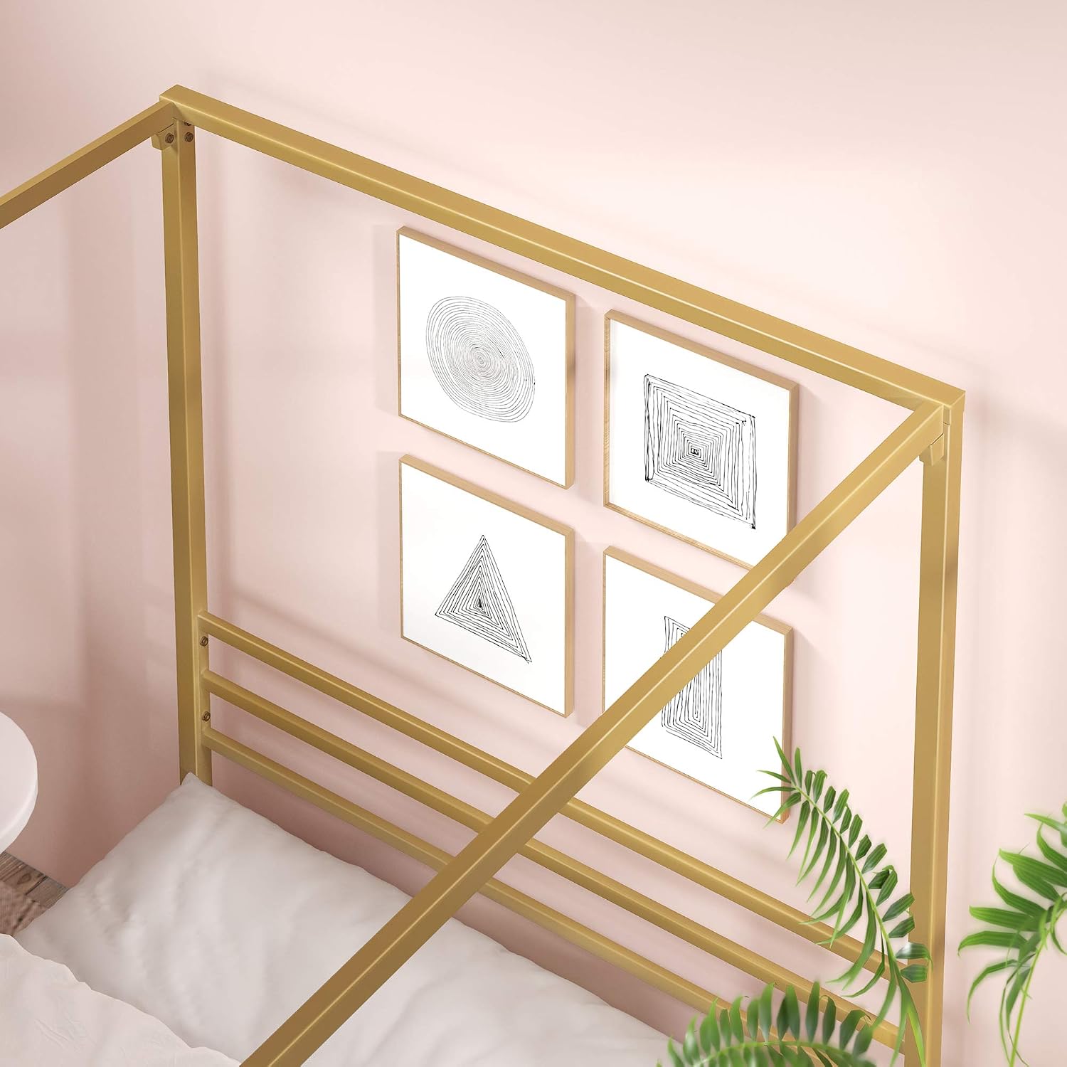 Zinus Patricia Gold Metal Canopy Platform Bed Frame, Mattress Foundation with Steel Slat Support, No Box Spring Needed, Easy Assembly, Queen