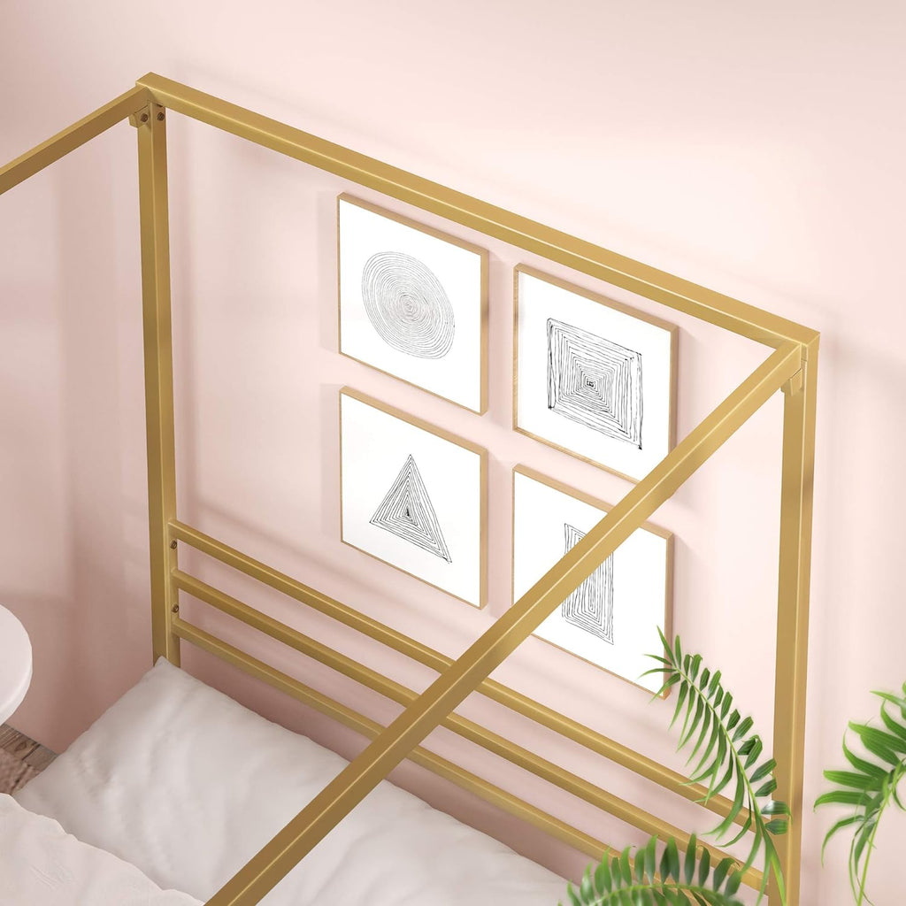 Zinus Patricia Gold Metal Canopy Platform Bed Frame, Mattress Foundation with Steel Slat Support, No Box Spring Needed, Easy Assembly, Full