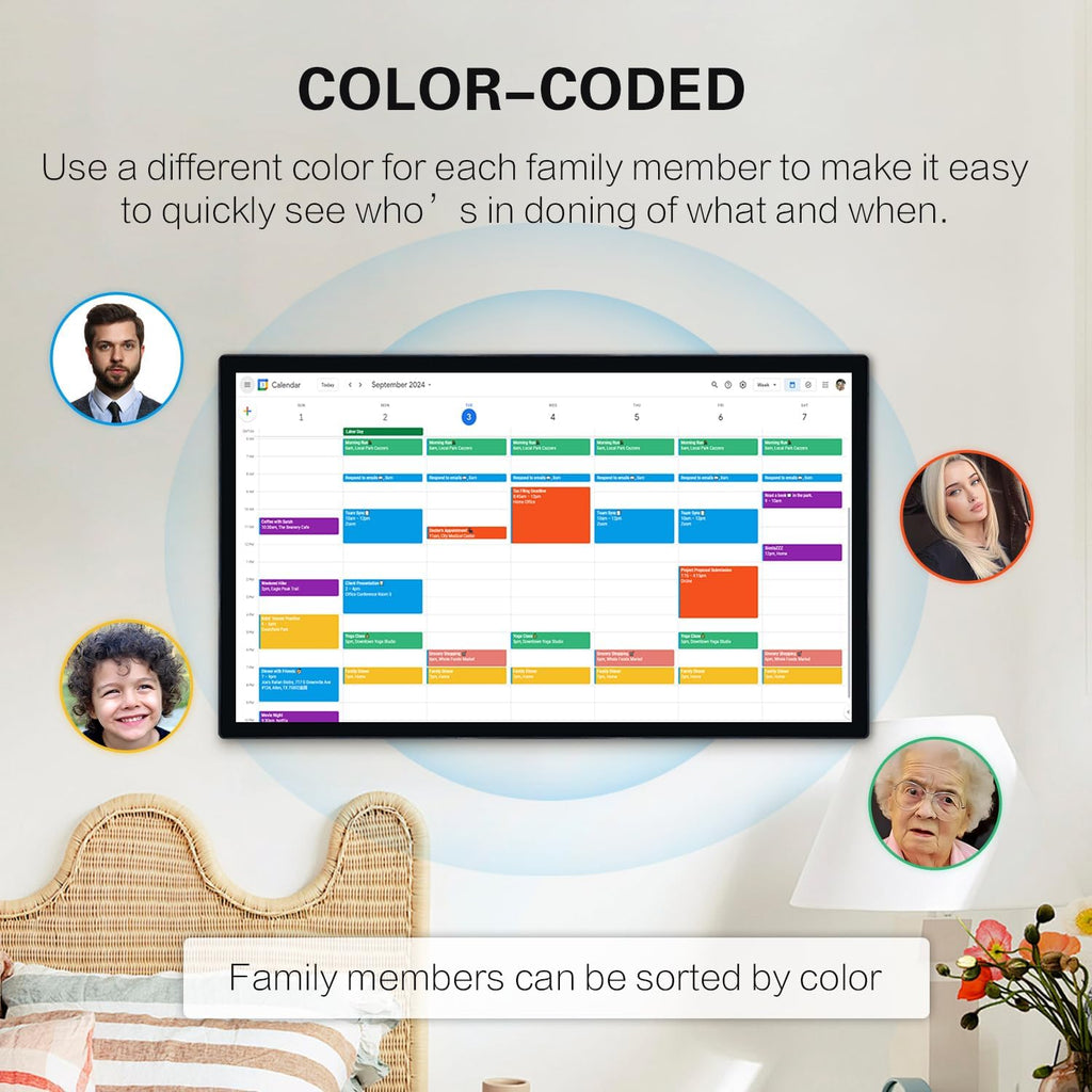 32 Inch Digital Calendar & Chore Chart，Smart Kaclendar Full HD Touchscreen Interactive Display for Family Schedules，Built-in WiFi and BT，Include Wall Mount