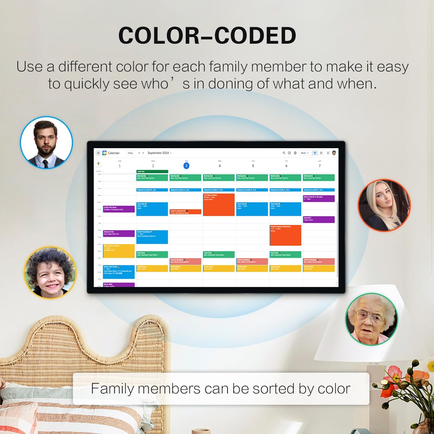 32 Inch Digital Calendar & Chore Chart，Smart Kaclendar Full HD Touchscreen Interactive Display for Family Schedules，Built-in WiFi and BT，Include Wall Mount
