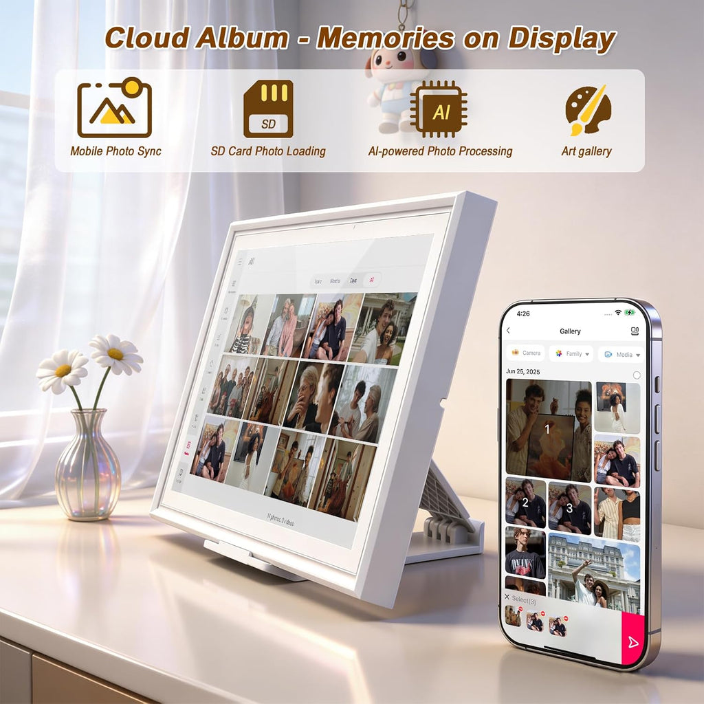 Digital Calendar, 15.6 Inch Wall Planner Touch Screen, Smart Electronic Family Calendar Chore Chart for Schedules, Interactive Display with Meal Planner & Digital Photo Frame, No Subscription, Wall & Desk Mountable
