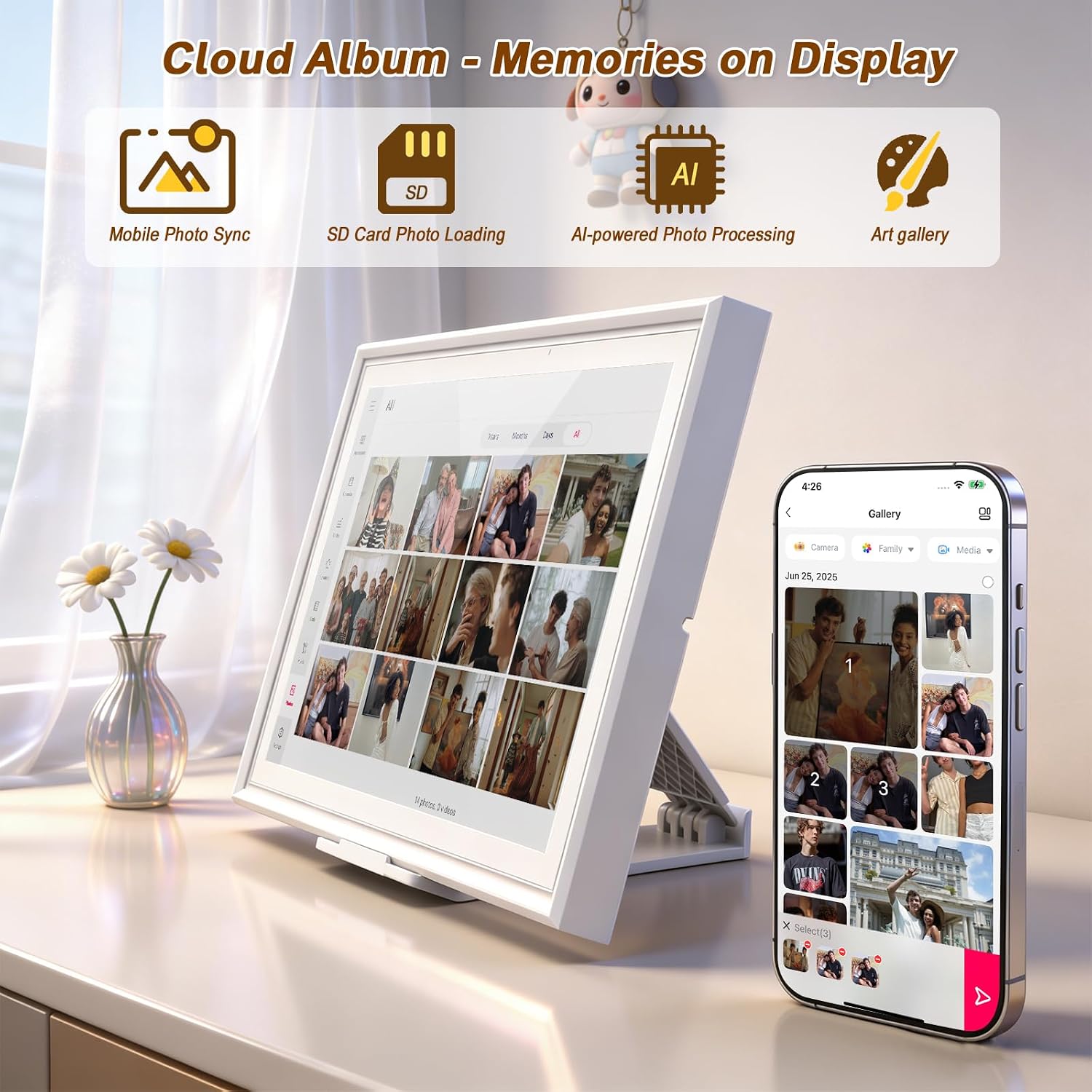 Digital Calendar, 15.6 Inch Wall Planner Touch Screen, Smart Electronic Family Calendar Chore Chart for Schedules, Interactive Display with Meal Planner & Digital Photo Frame, No Subscription, Wall & Desk Mountable