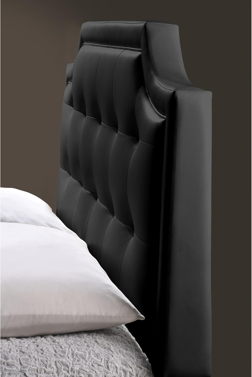 Baxton Studio Carlotta Modern Bed with Upholstered Headboard, Black, 47.5' x 63.58' x 88.6'