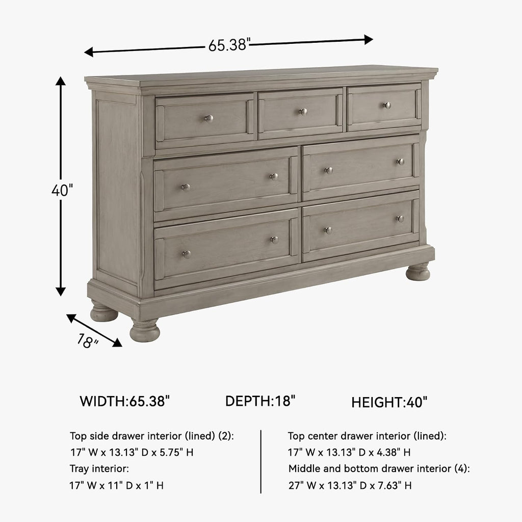 Signature Design by Ashley Lettner Modern Traditional 7 Drawer Dresser, Light Gray