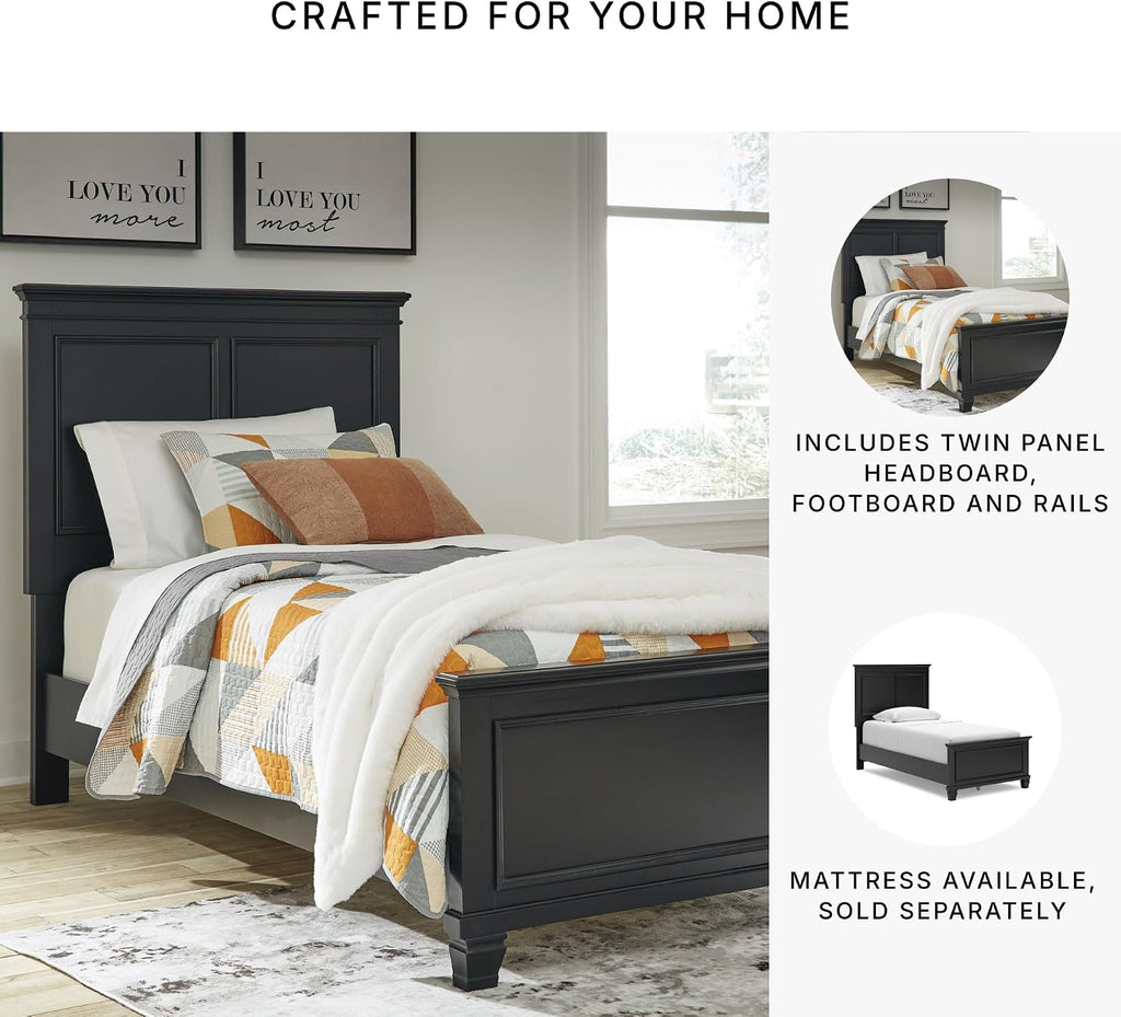 Signature Design by Ashley Lanolee Transitional Twin Panel Bed with Tapered Feet, Foundation or Box Spring Needed, Black