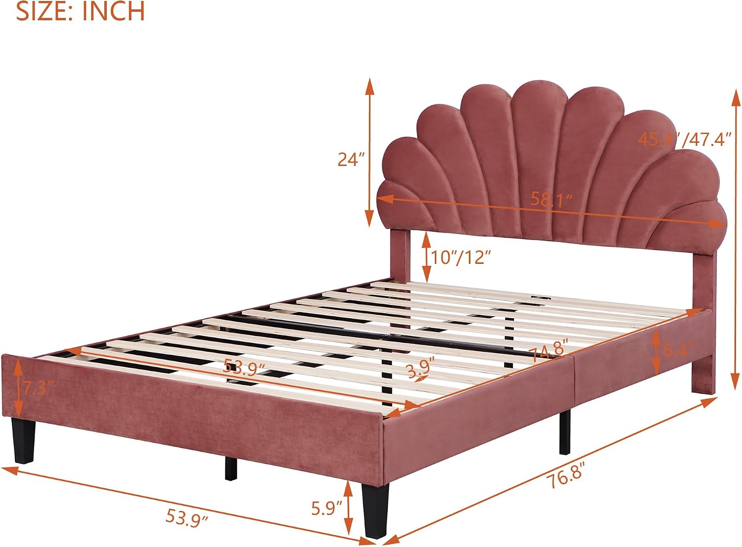 Merax Full Size Upholstered Platform Bed Wooden Frame with Flower Pattern Velvet Headboard for Bedroom,Boys Girls,Bean Paste Red